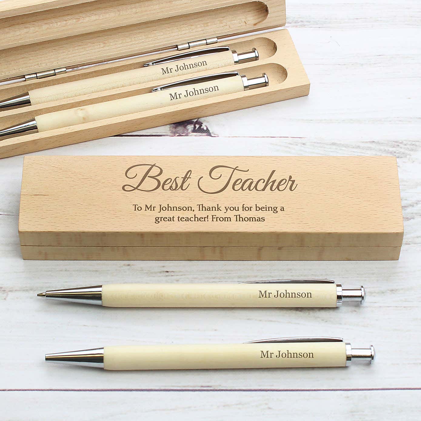 Personalised Any Message Wooden Pen and Pencil Box Set