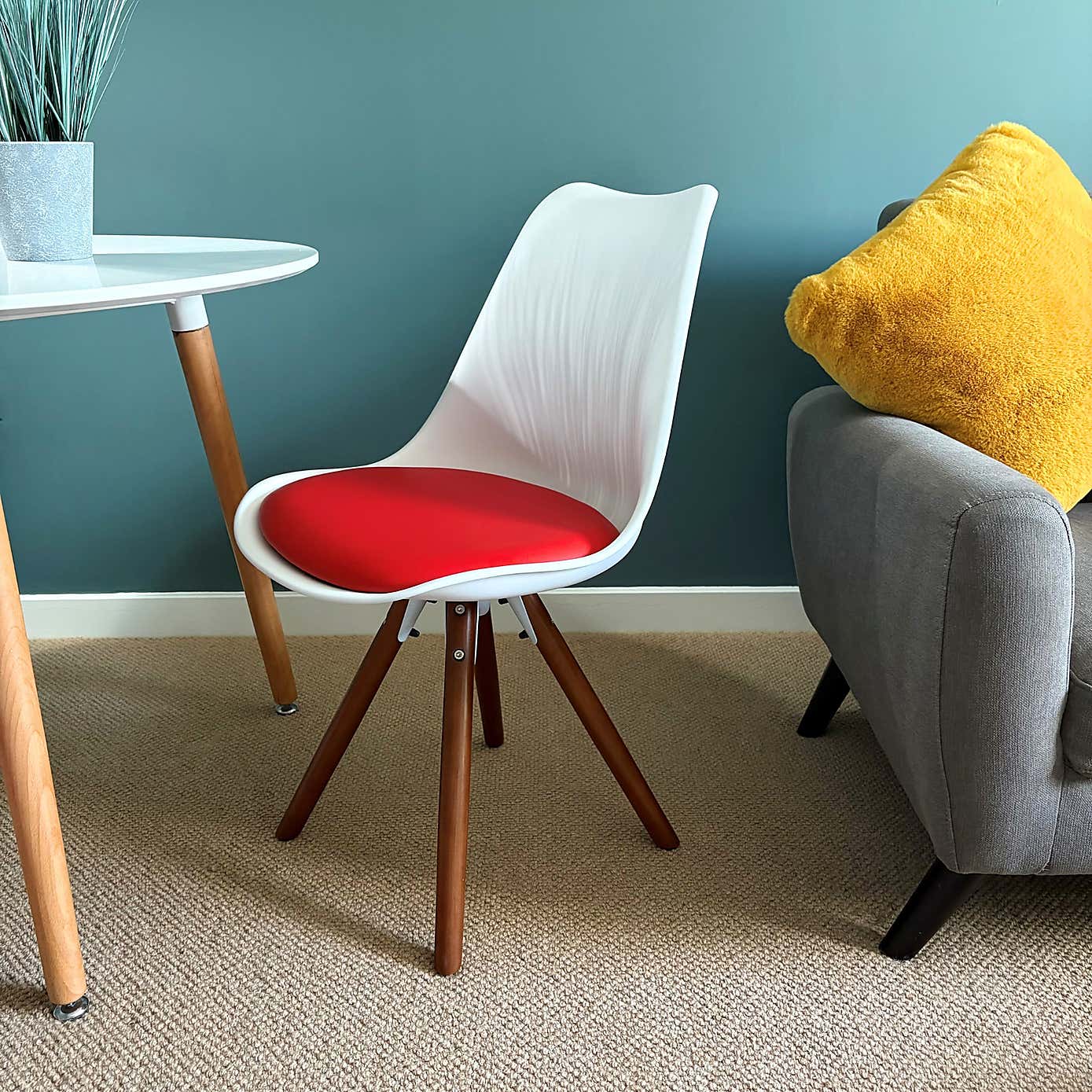 Fusion Living Soho White Plastic Dining Chair with Pyramid Legs