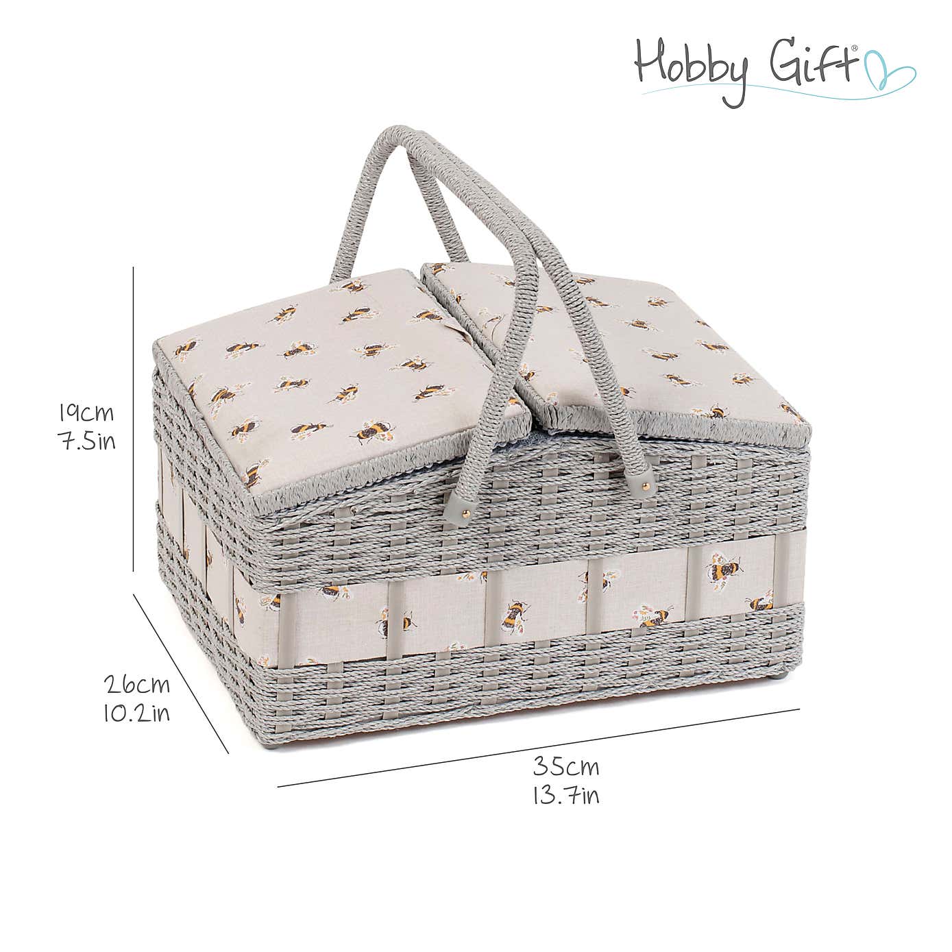 Hobby Gift Bee Wicker TwinLid Sewing Basket