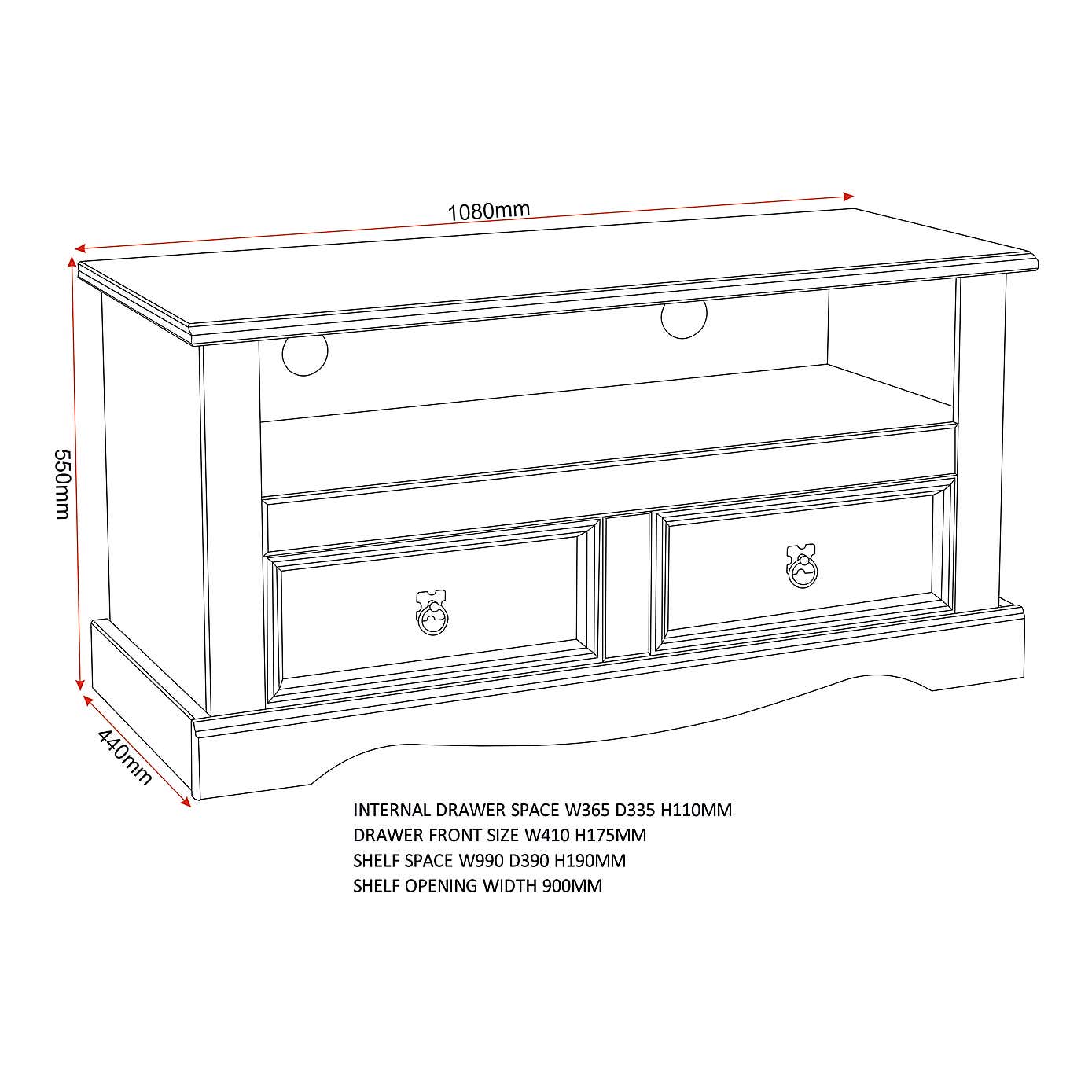 Corona 2 Drawer TV Unit