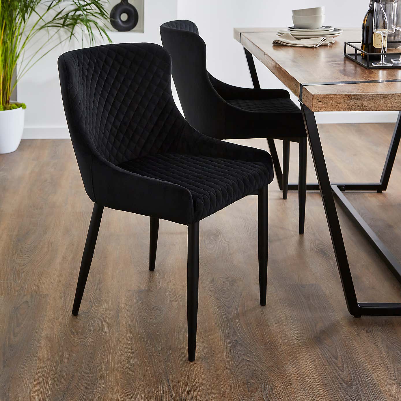 Montreal Set of 2 Dining Chairs Charcoal Velvet