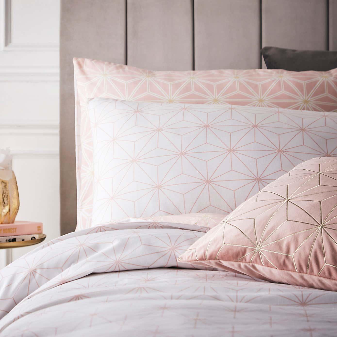 furn. Tessellate Geometric Blush Reversible Duvet Cover and Pillowcase Set