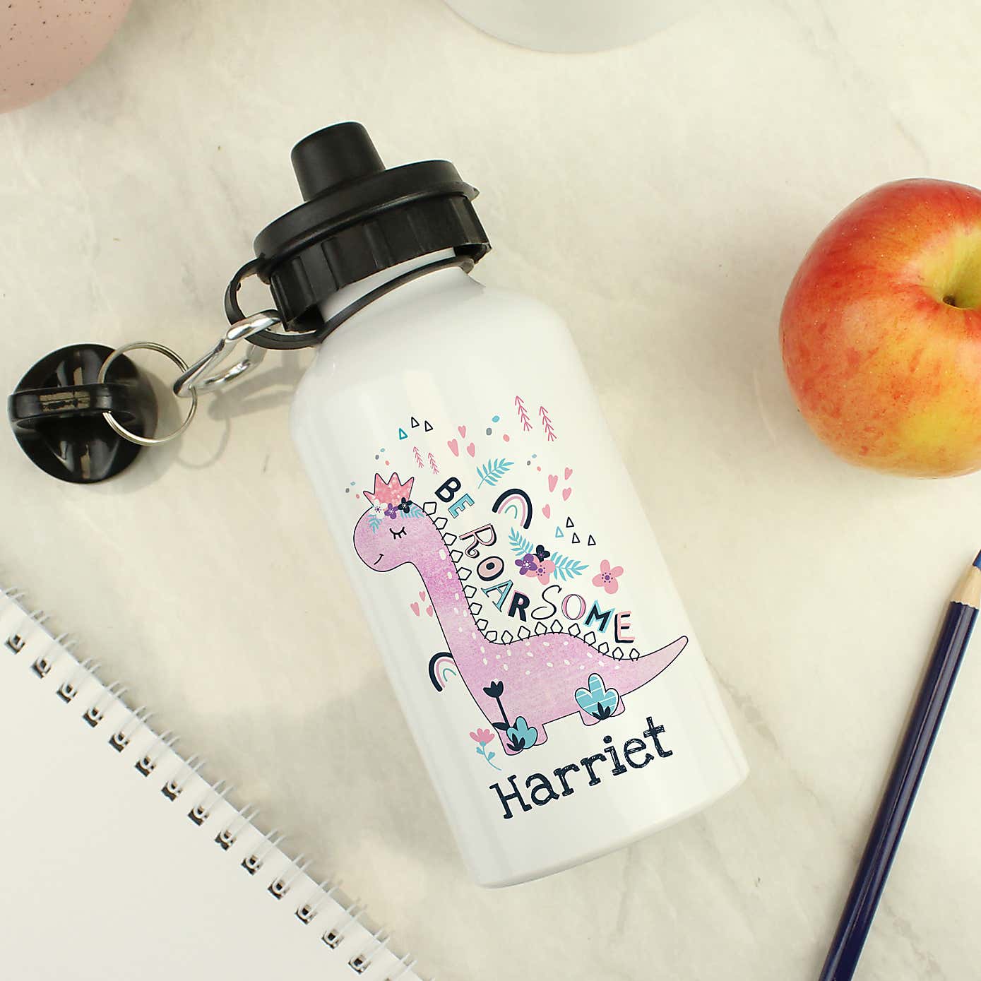 Personalised Dinosaur Drinks Bottle Pink