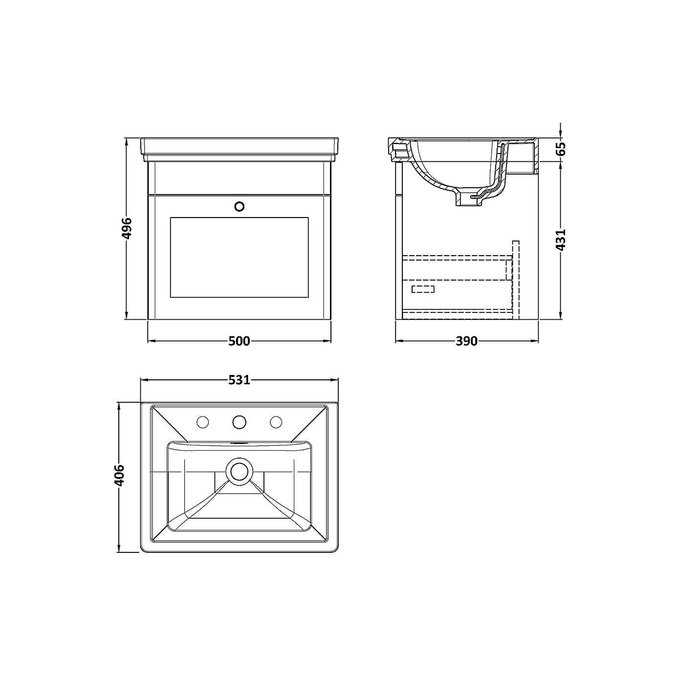 Classique Wall Mounted 1 Drawer Vanity Unit with Basin