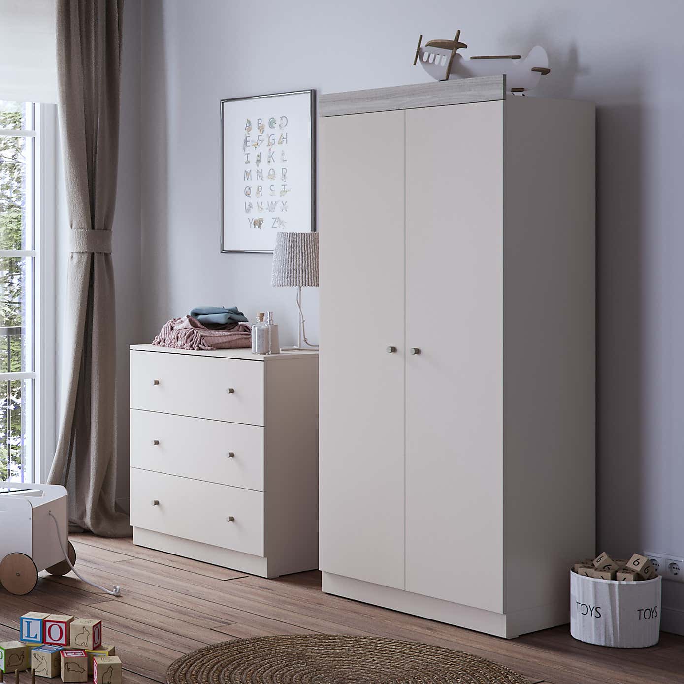 Little Acorns Burlington 3 Drawer Chest and Wardrobe Nursery Set