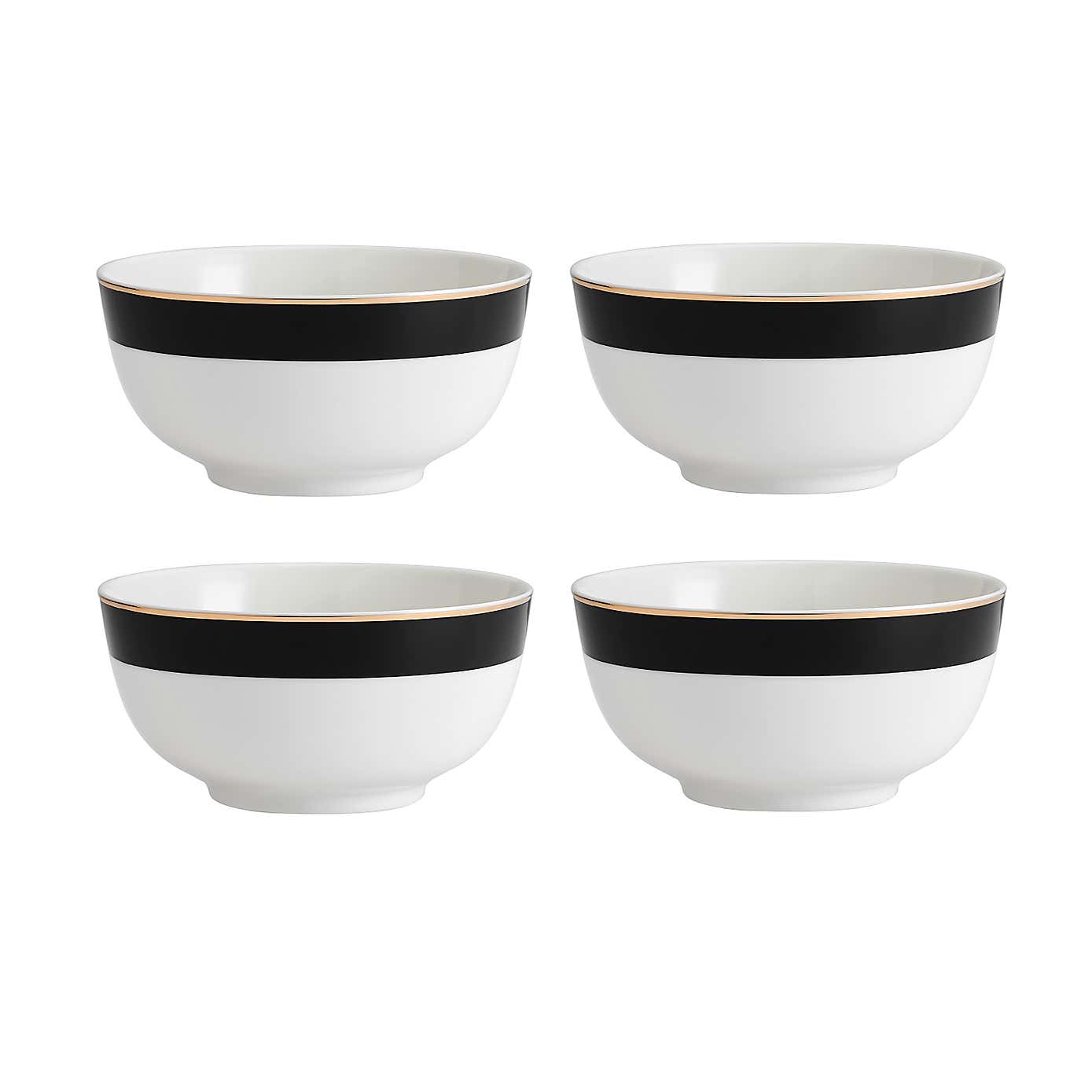 Mikasa Luxe Deco Set of 4 Black & White Clay Cereal Bowls