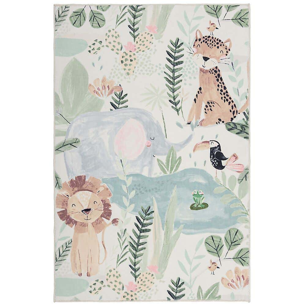 Jungle Friends Washable Faux Fur Rug