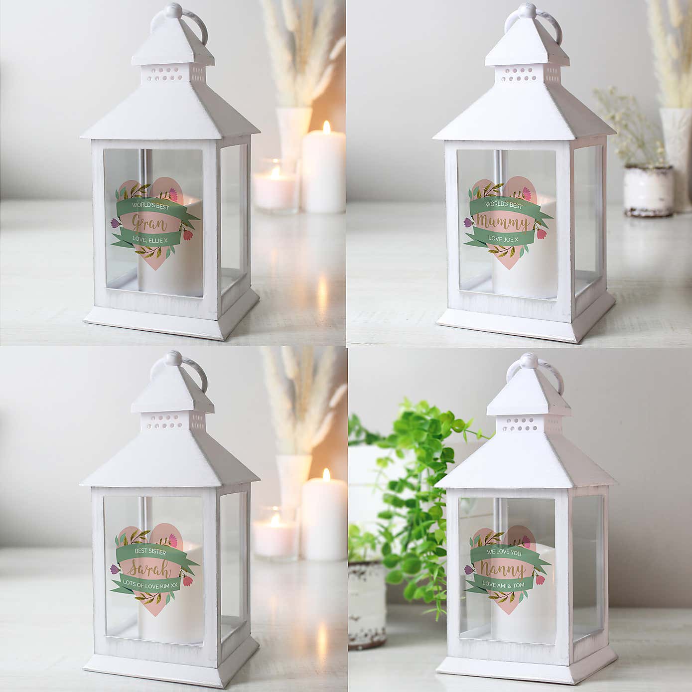 Personalised Floral Heart White Lantern