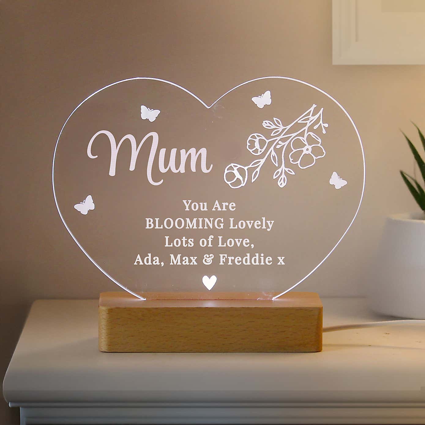 Personalised Floral Heart LED Light Lamp