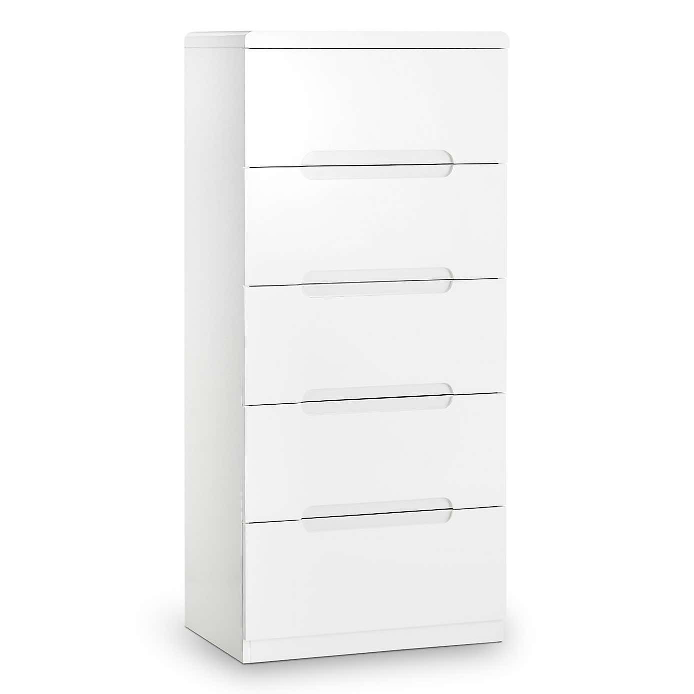 Manhattan White Narrow 5 Drawer Chest