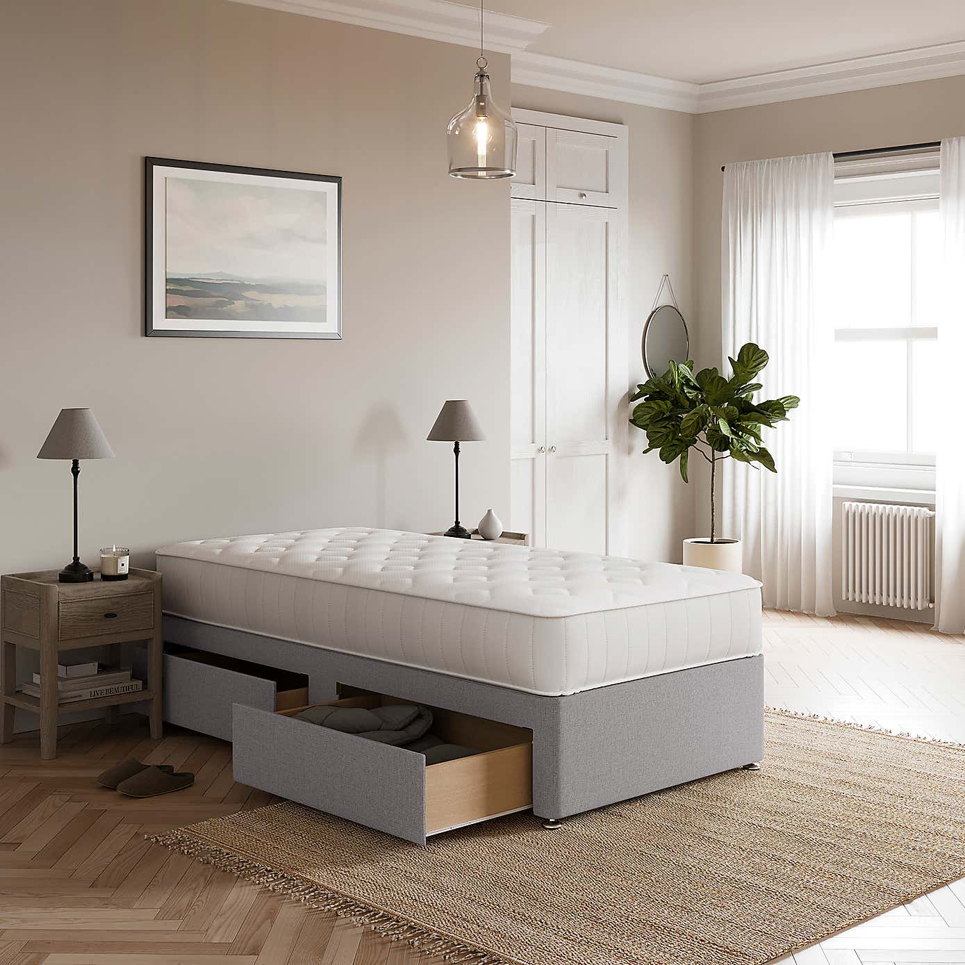 Fogarty 1000 Memory Mattress Divan Set, Faux Linen