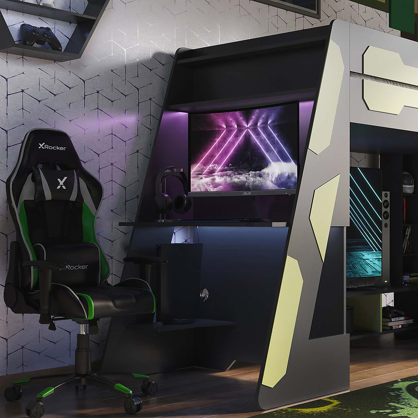 X Rocker Garrison High Sleeper Gaming Bed with Desk