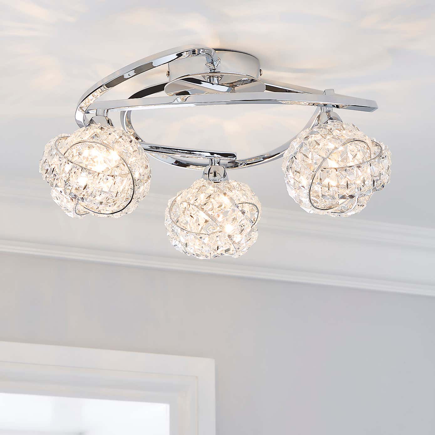 Cecilie 3 Light Crystal Semi-Flush Ceiling Fitting