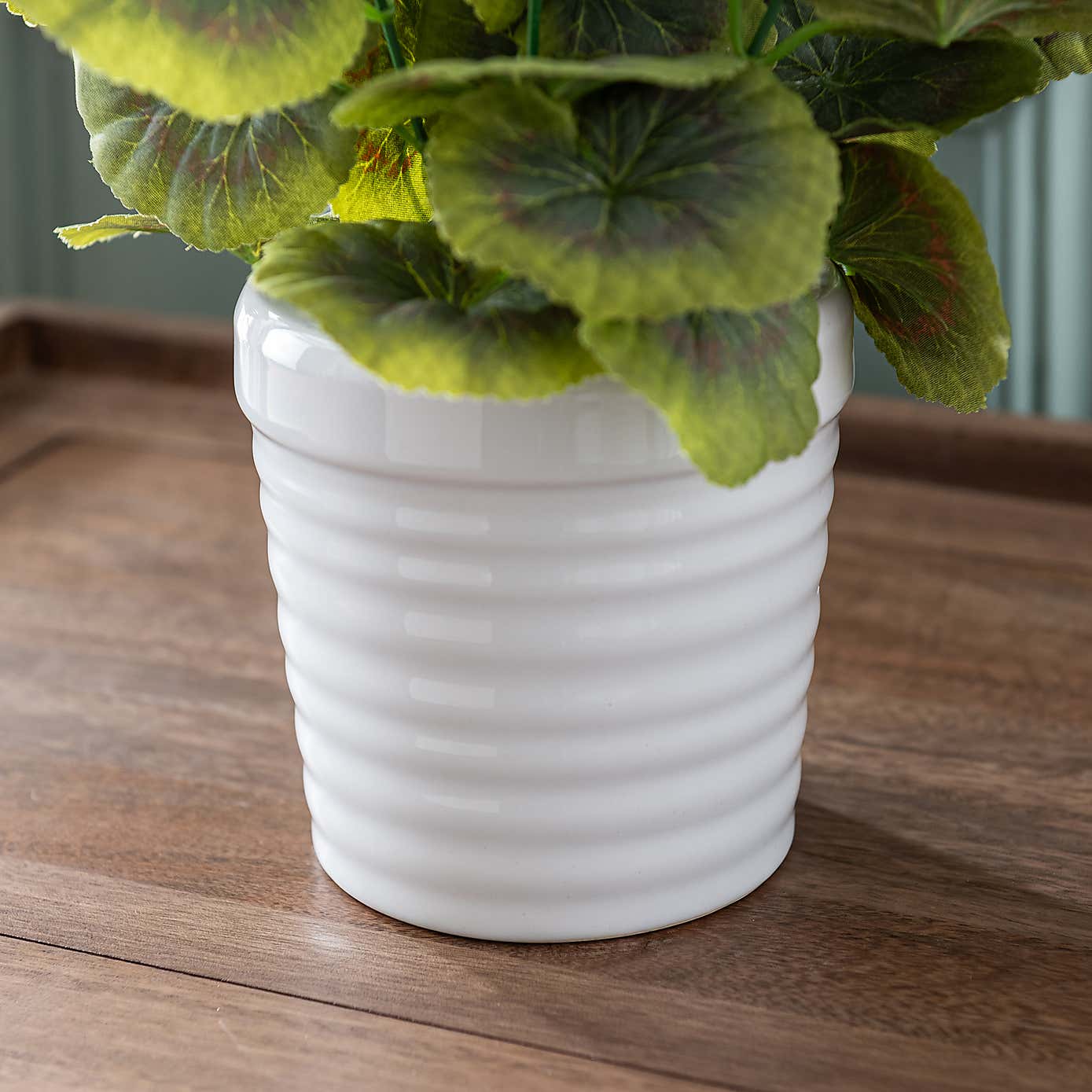 Artificial White Geranium in White Ceramic Plant Pot