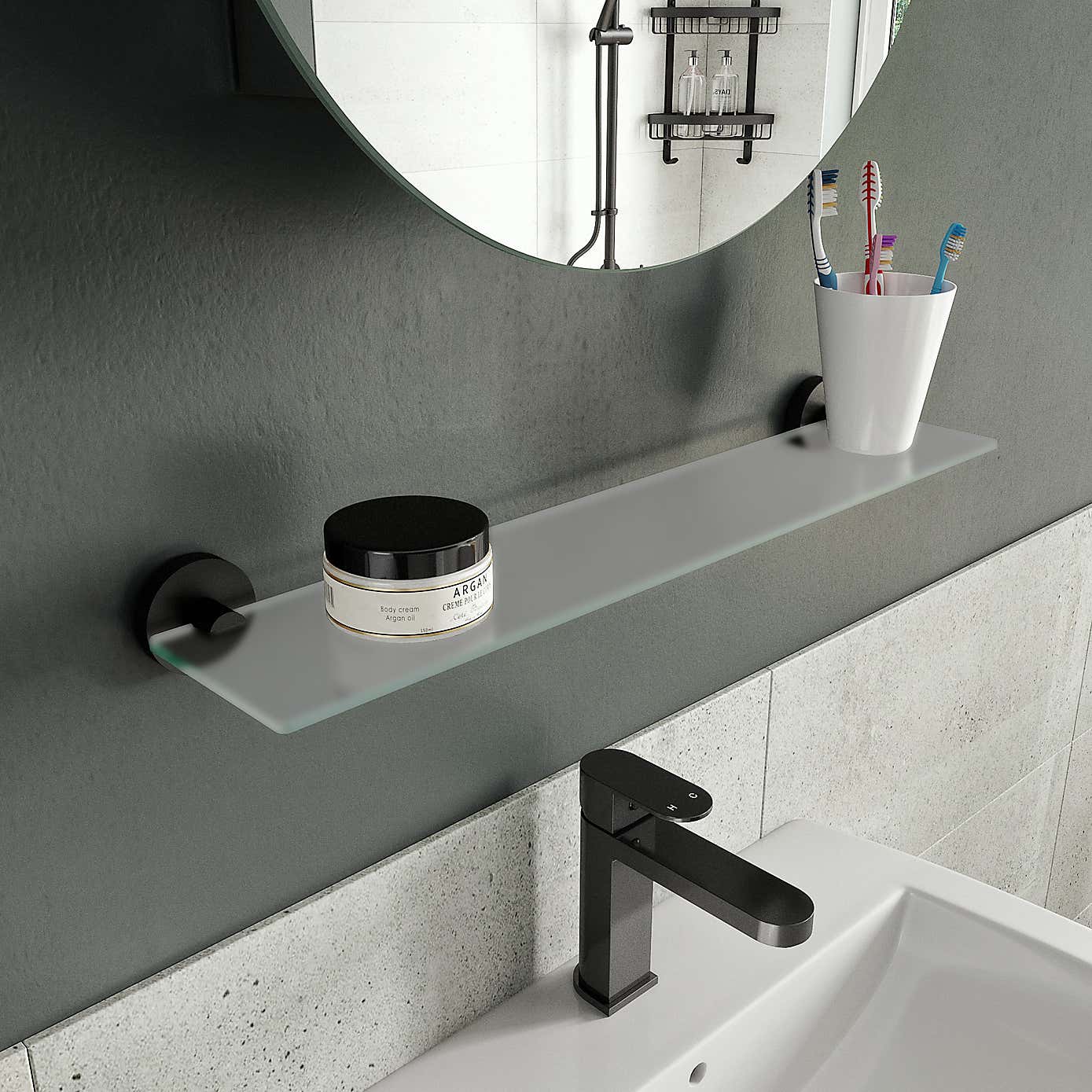 Epsom Flexi-FixTM Matt Black Glass Shelf
