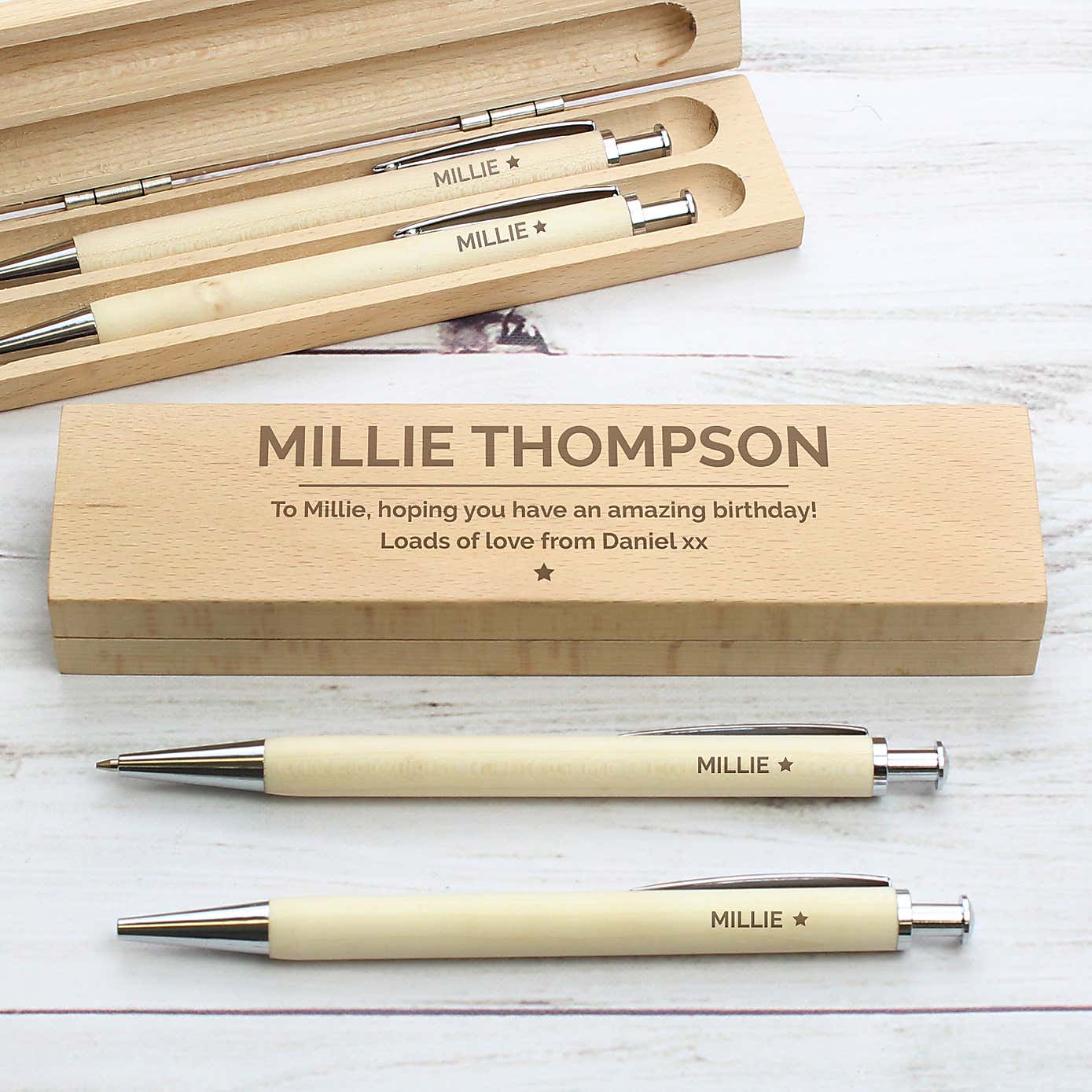 Personalised Classic Wooden Pen and Pencil Box Set