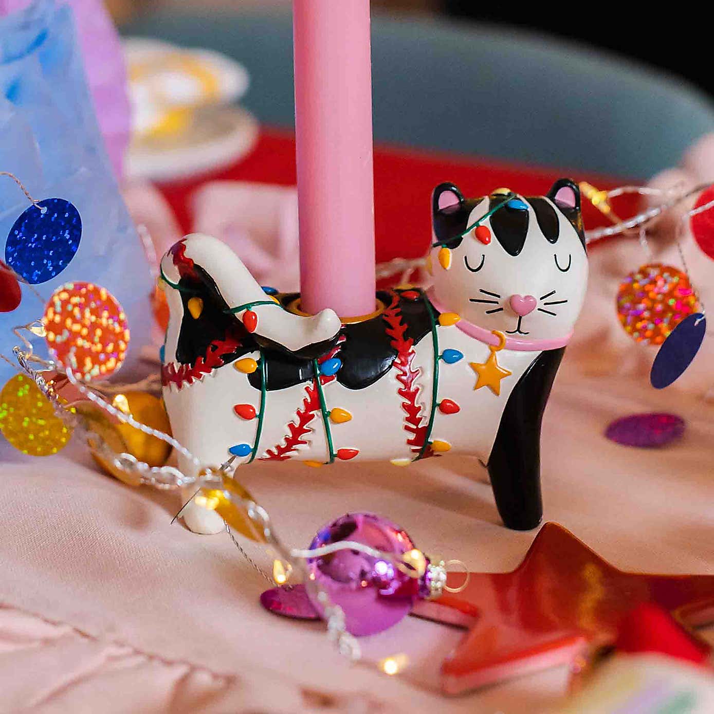 Raspberry Blossom Cat Shaped Candle Holder