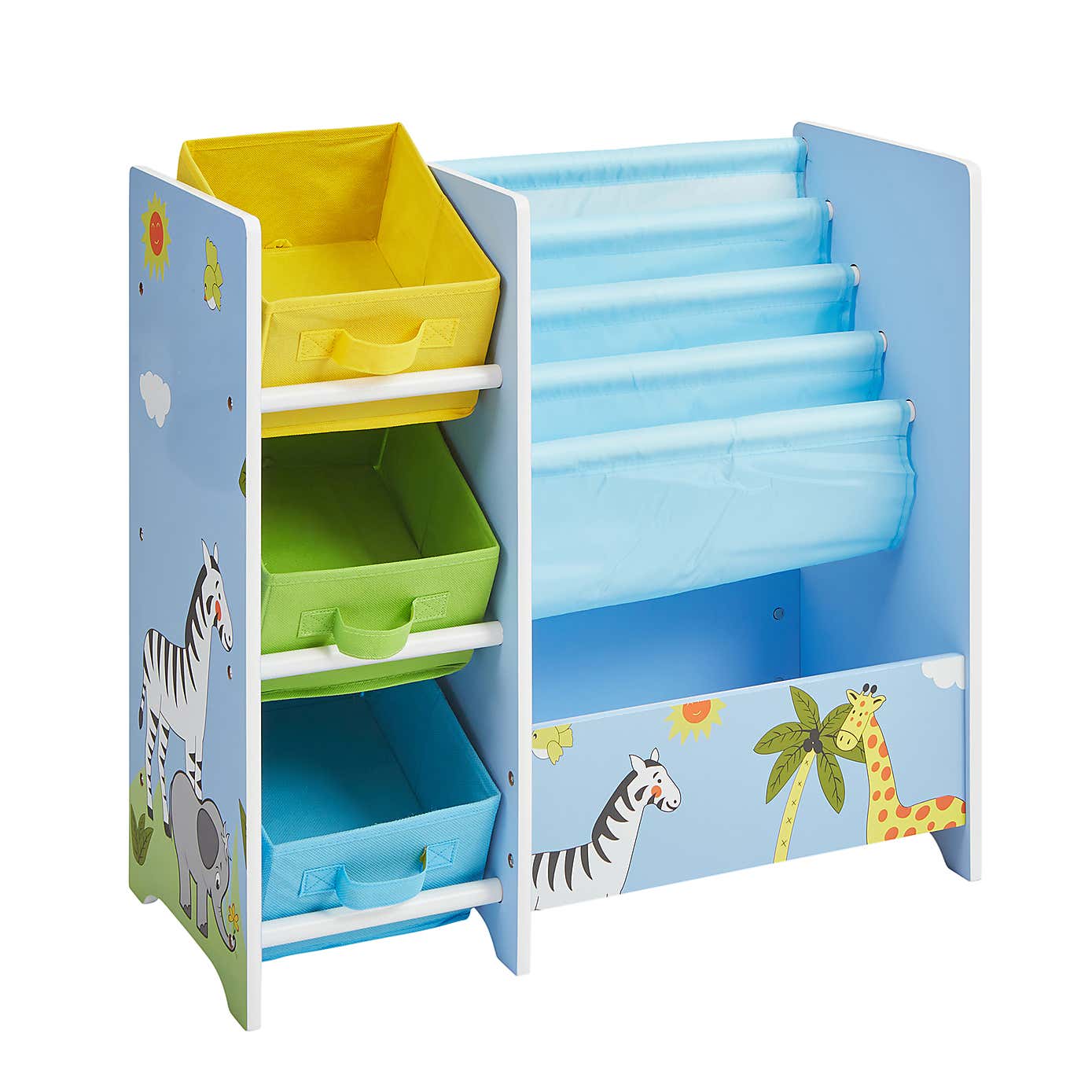 Liberty House Kids Safari Book Display With Three Fabric Storage Boxes