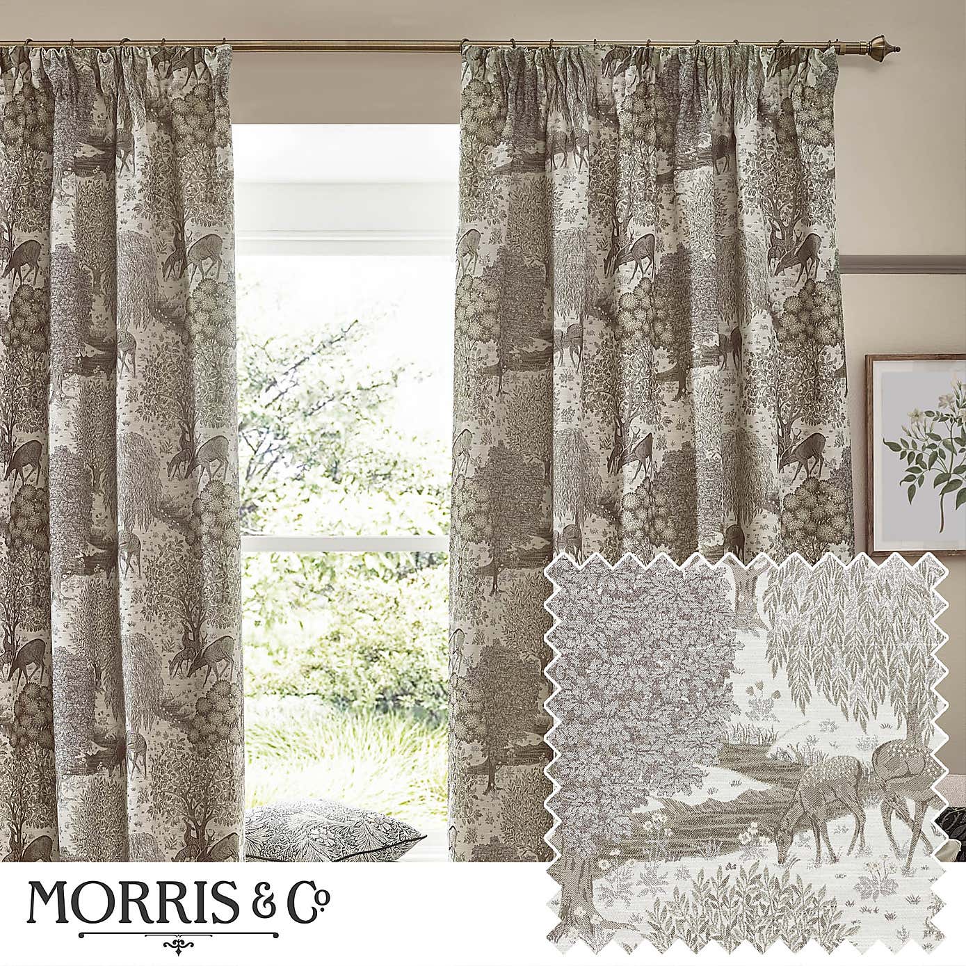 Morris & Co. The Brook Jacquard Pencil Pleat Curtains