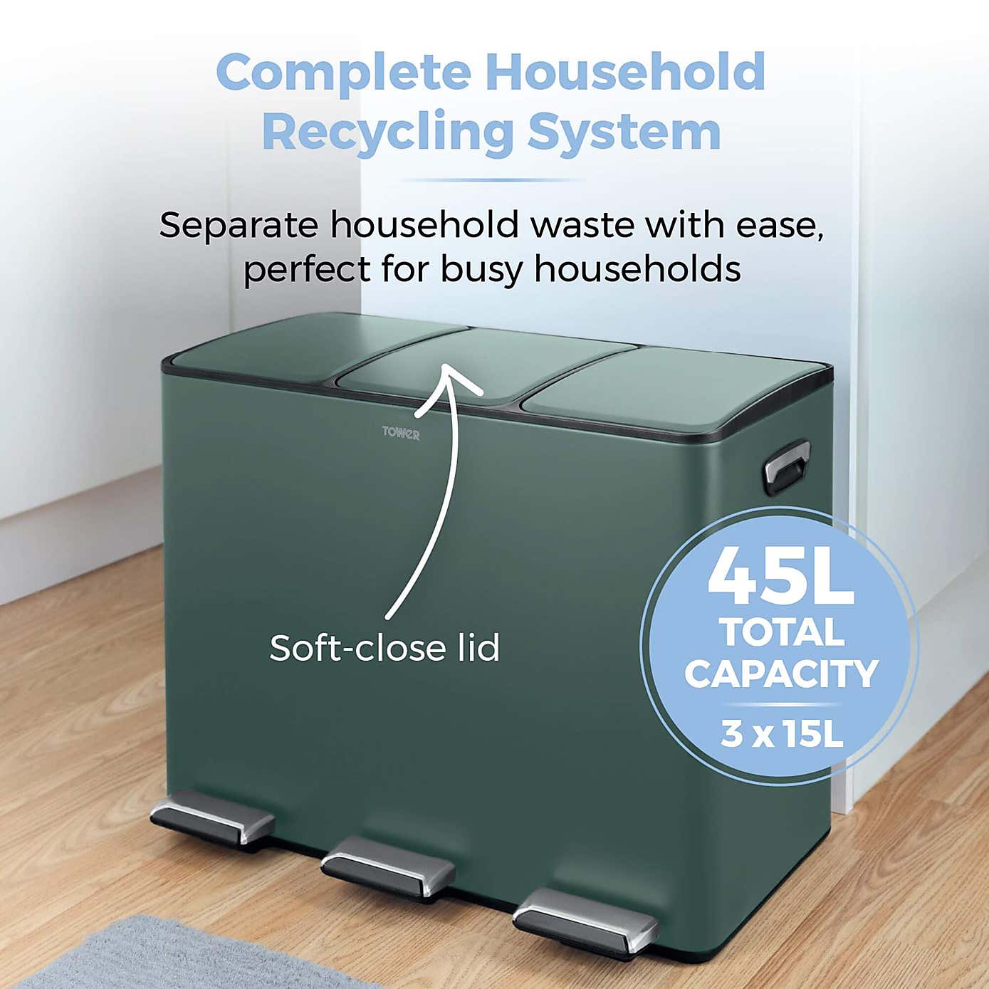 Tower 45L Recycling Pedal Bin