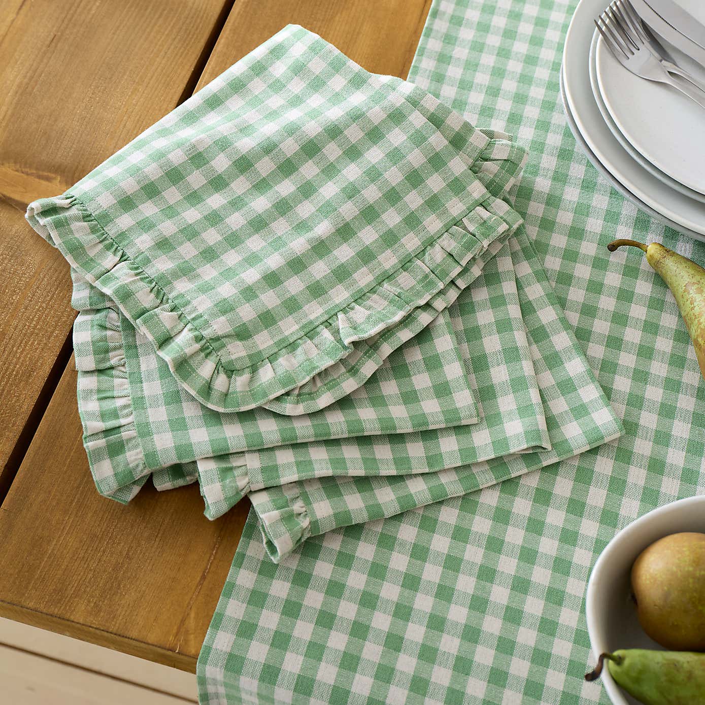 Linford Check Frill Napkins 4 Pack Green