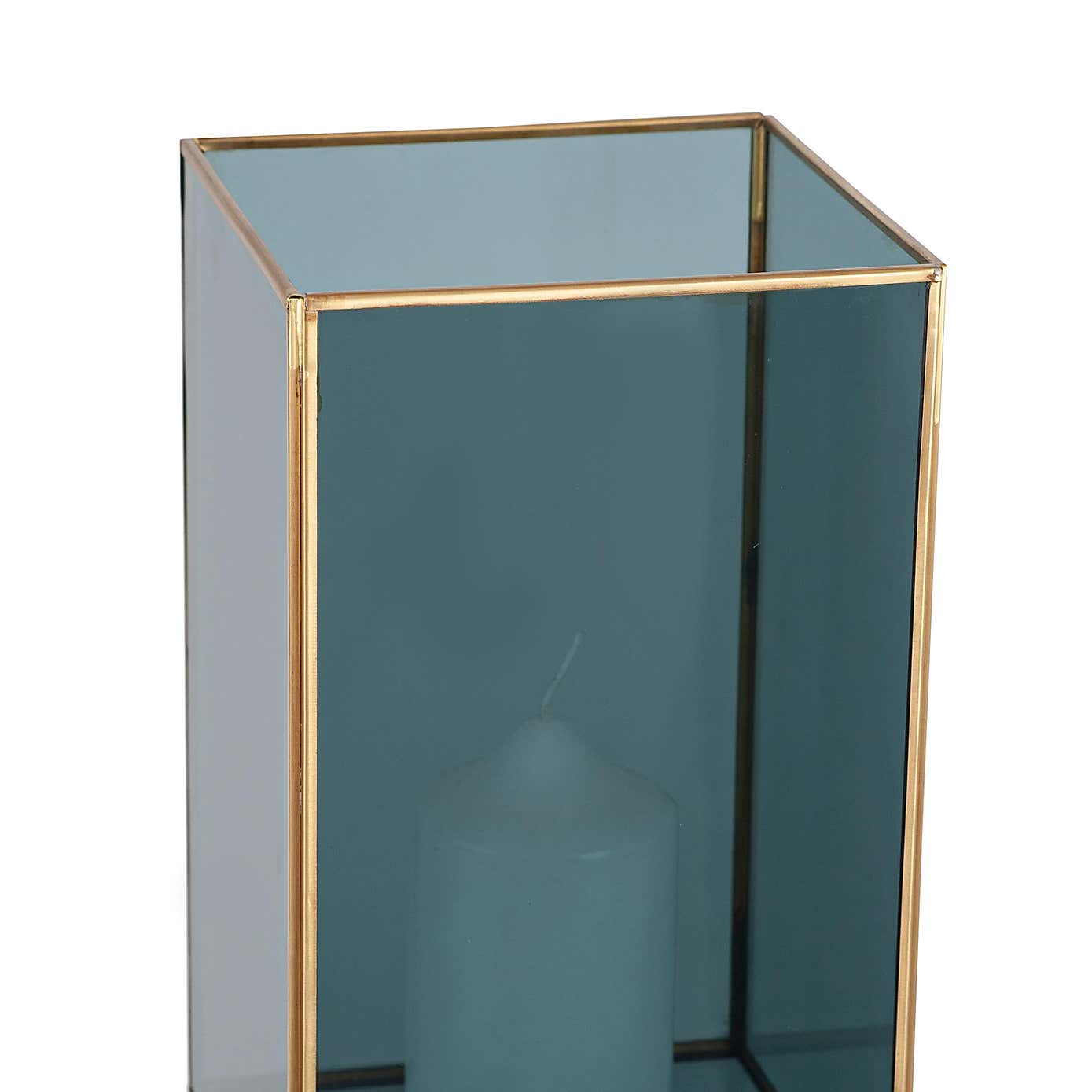 Brass & Smoked Glass Panelled Square Hurricane Candle Holder