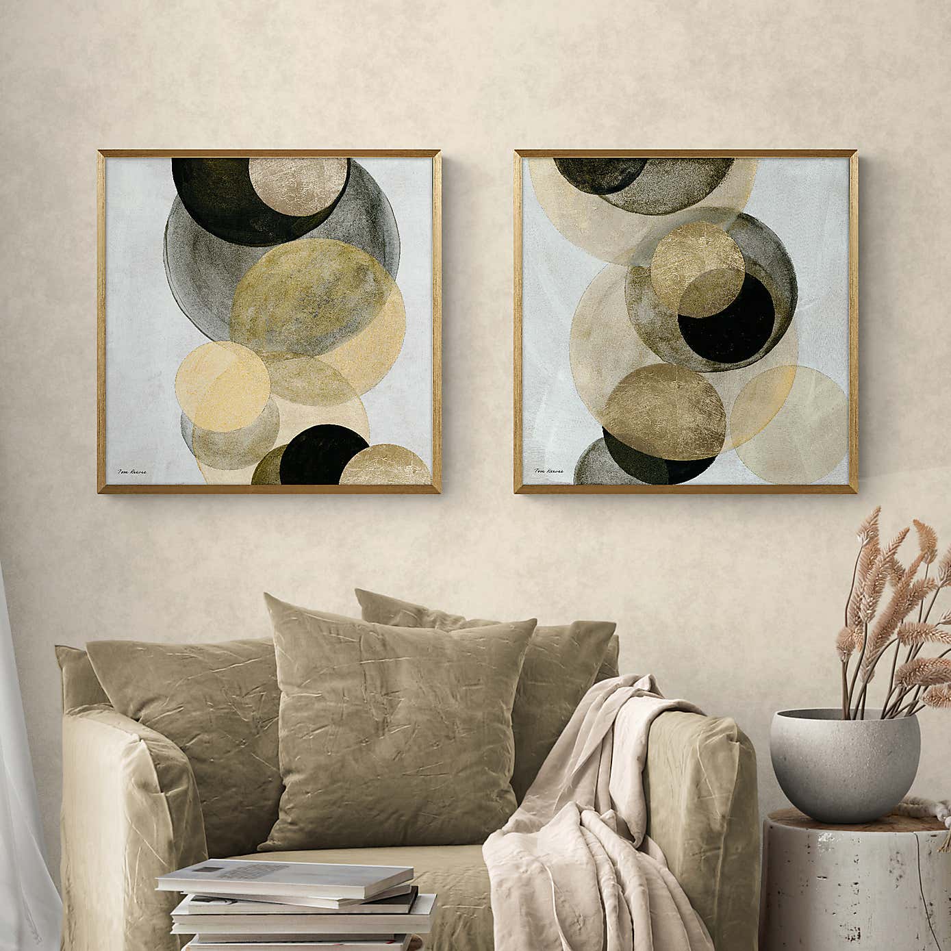 Set of 2 Gold Circles Framed Prints