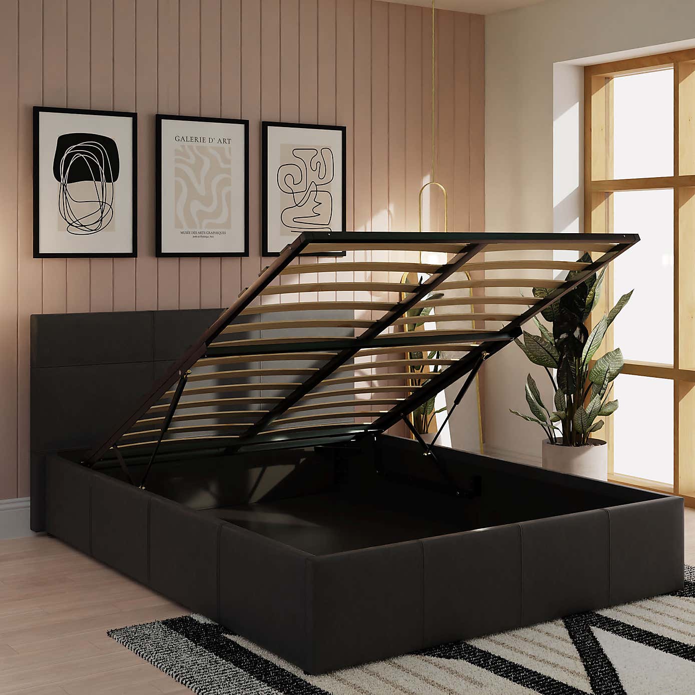 Toronto Black Faux Leather Ottoman Bedstead