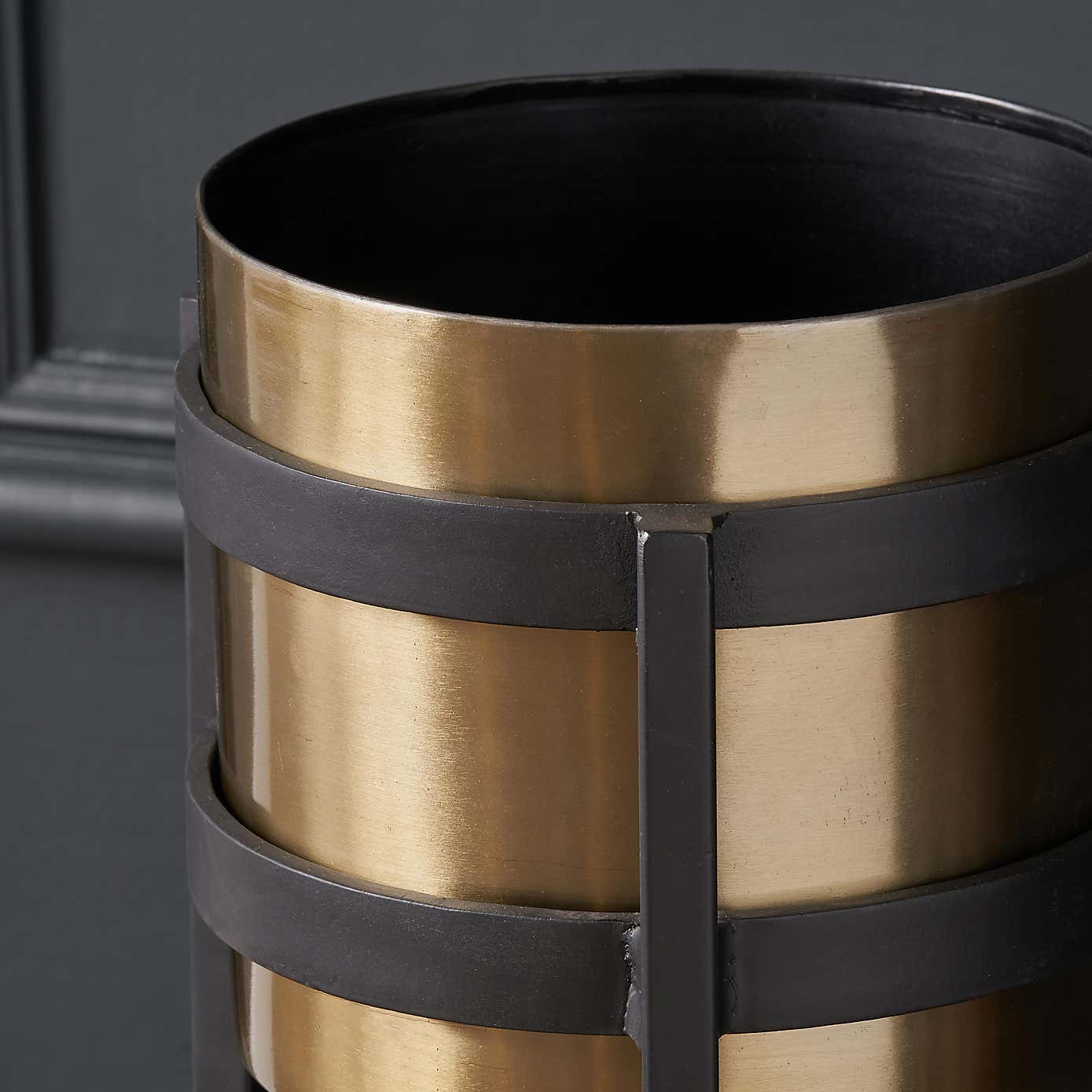 Brass & Black Metal Plant Pot & Stand