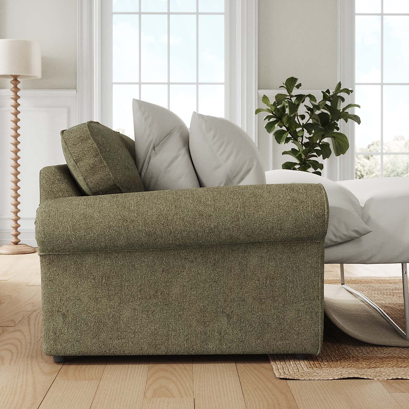 Return - Flori Soft Chenille 2 Seater Sofa Bed, Olive