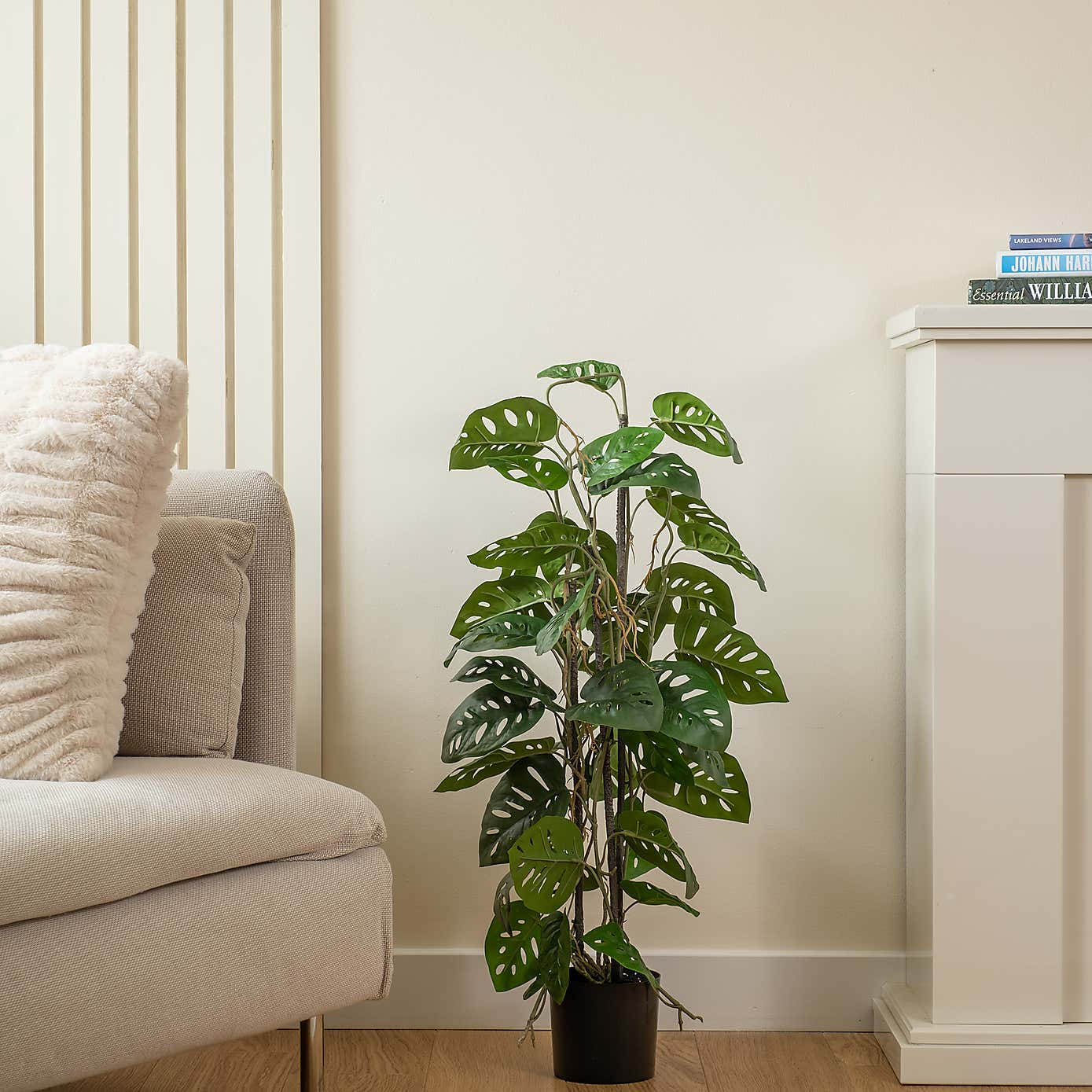 Artificial Monkey Mask Monstera Plant in Black Plastic Plant Pot