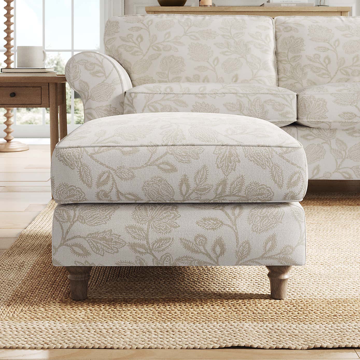 Flori Footstool, Floral Print Fabric