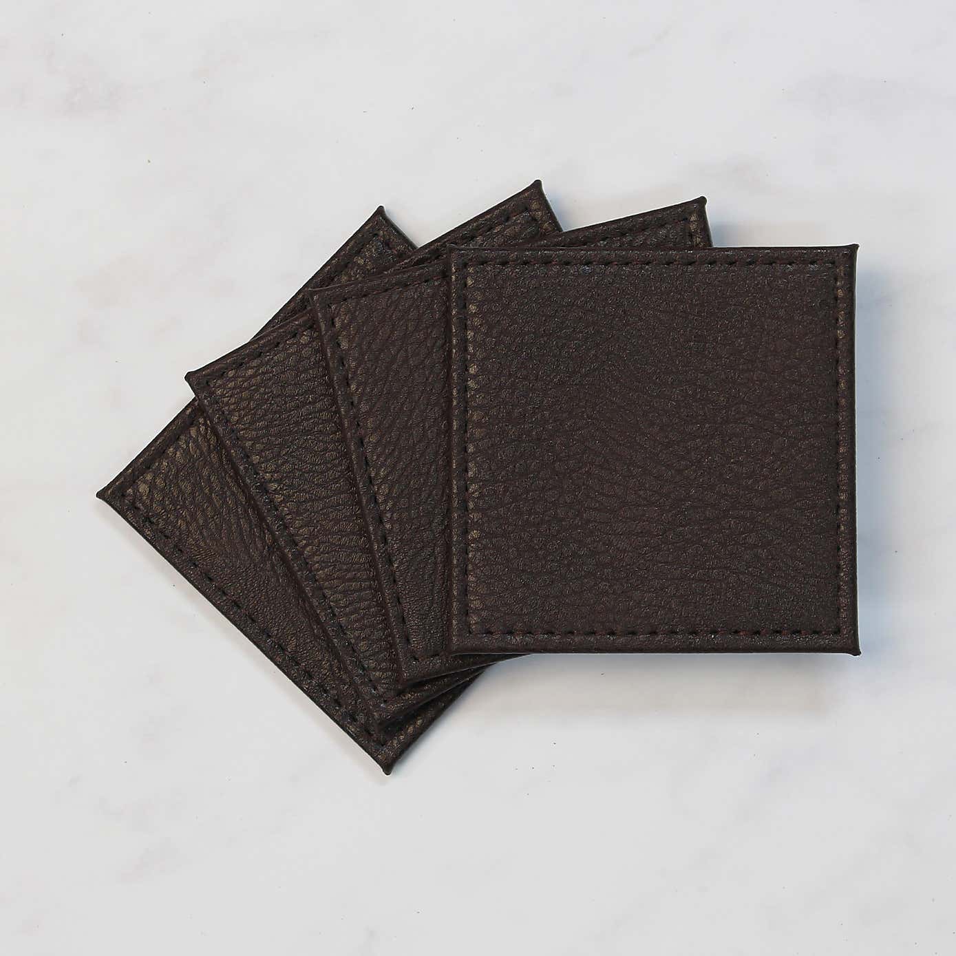 Set of 4 Brown Faux Leather Coasters