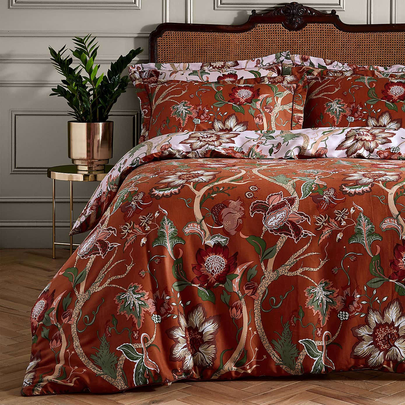 Paoletti Botanist Rust 100% Cotton Reversible Duvet Cover and Pillowcase Set