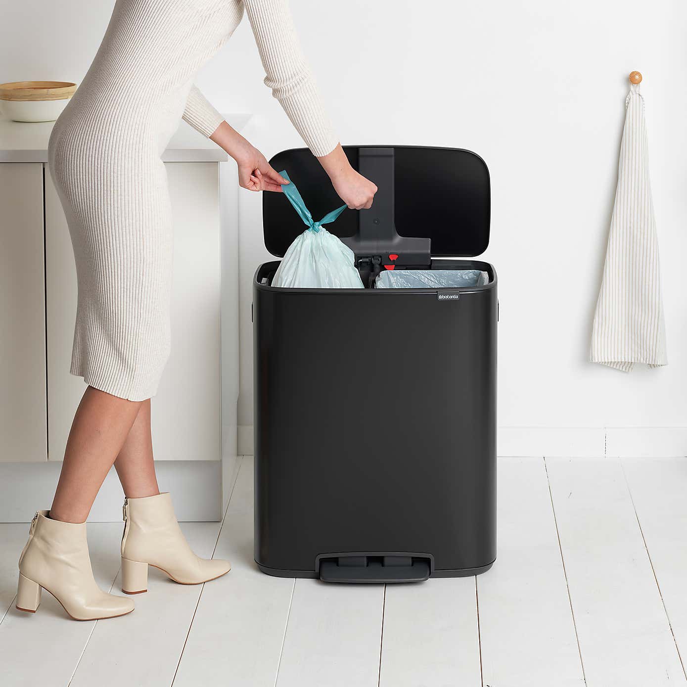 Bo Matt Black 2 x 30 Litre Pedal Bin