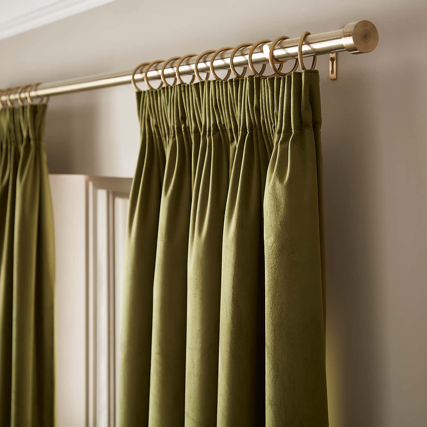 Recycled Velour Olive Pencil Pleat Curtains