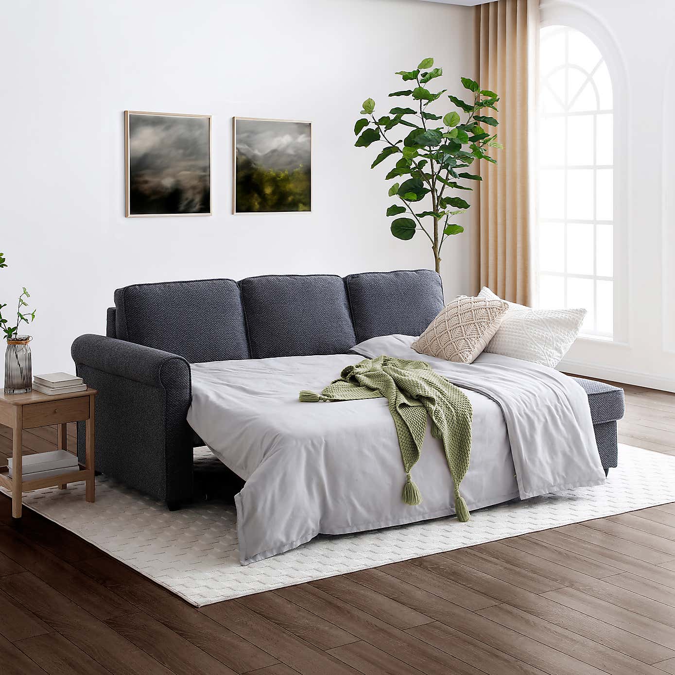 Kayden Fabric Traditional Scroll Arm Corner Sofa Bed