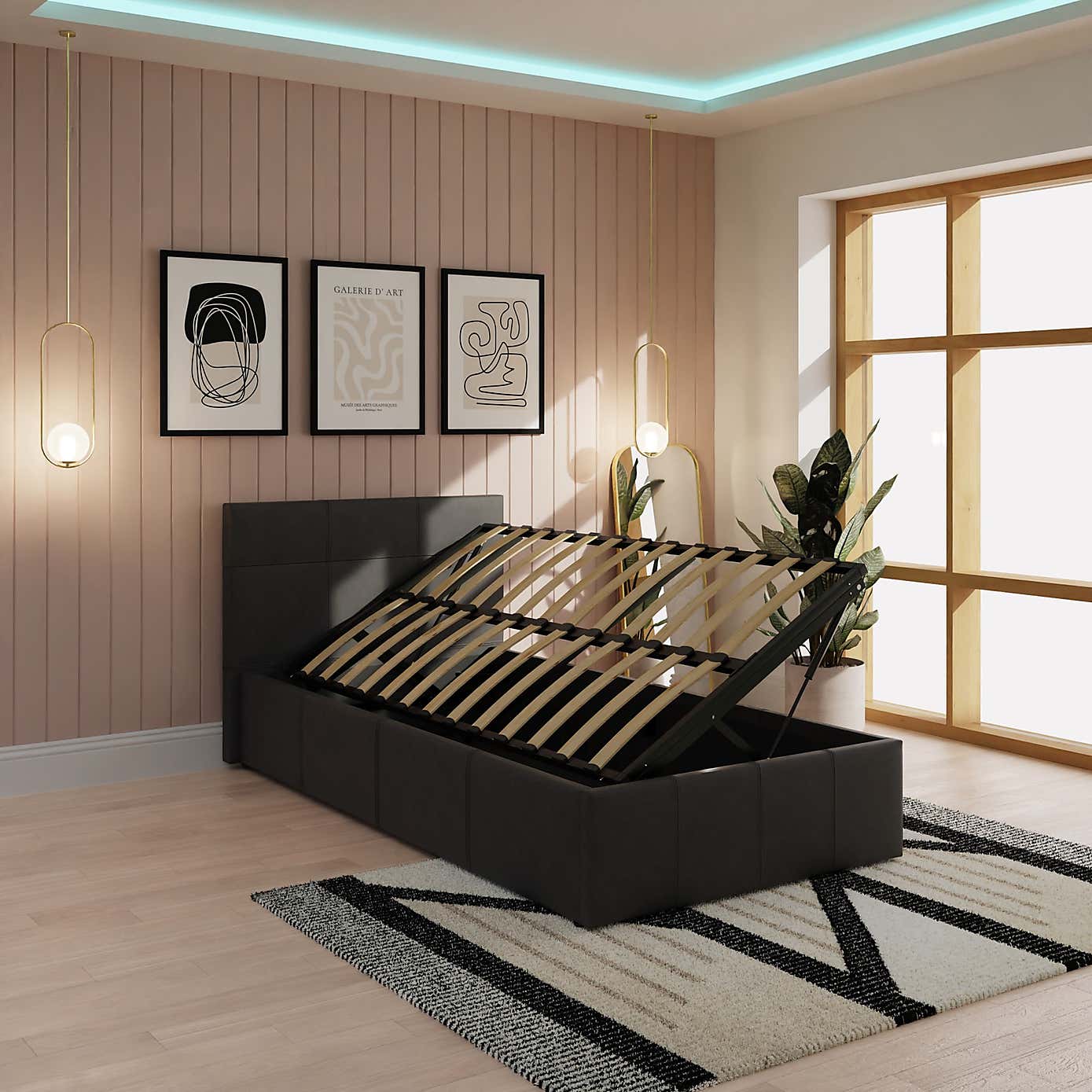 Side Lift Ottoman Bed Frame, Faux Leather