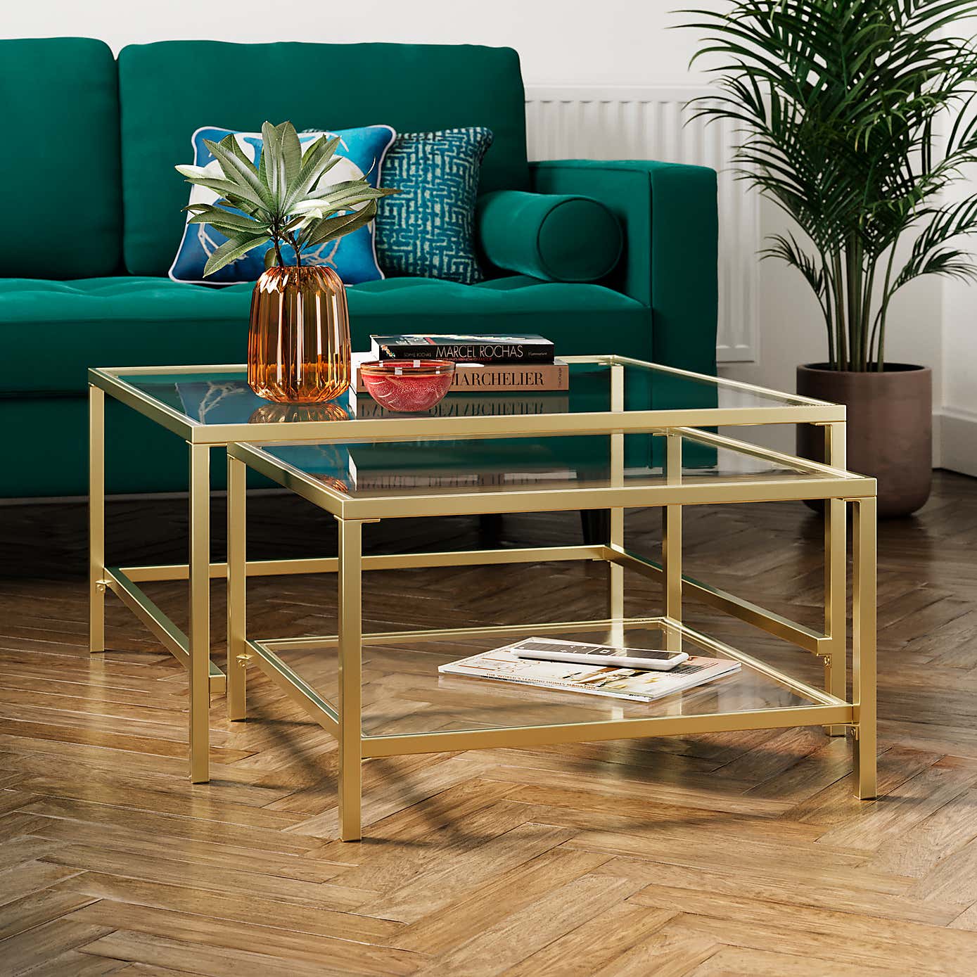 Sofia Glass Nest of Square Coffee Tables