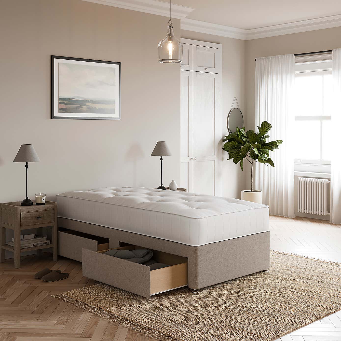 Fogarty Traditional 1000 Pocket Mattress Divan Set, Faux Linen