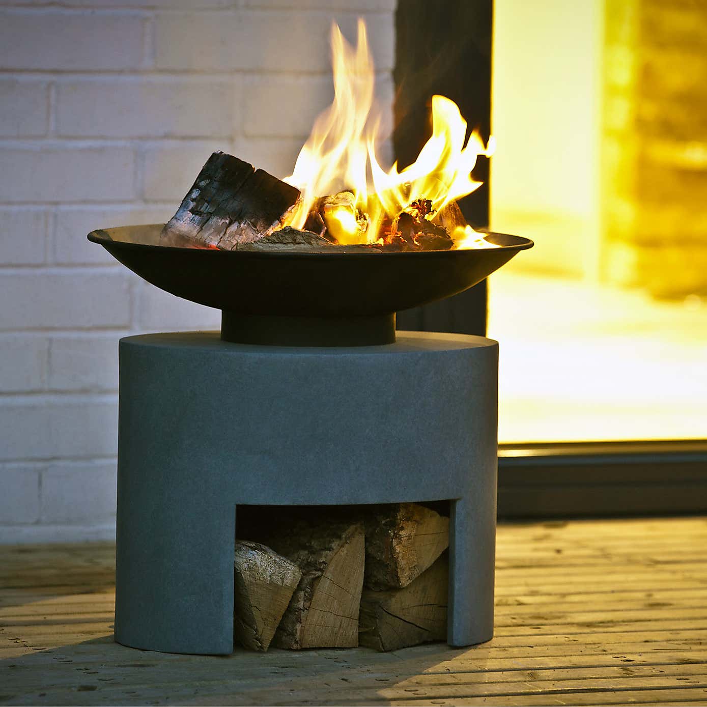 Oval Console Cement Fire Bowl