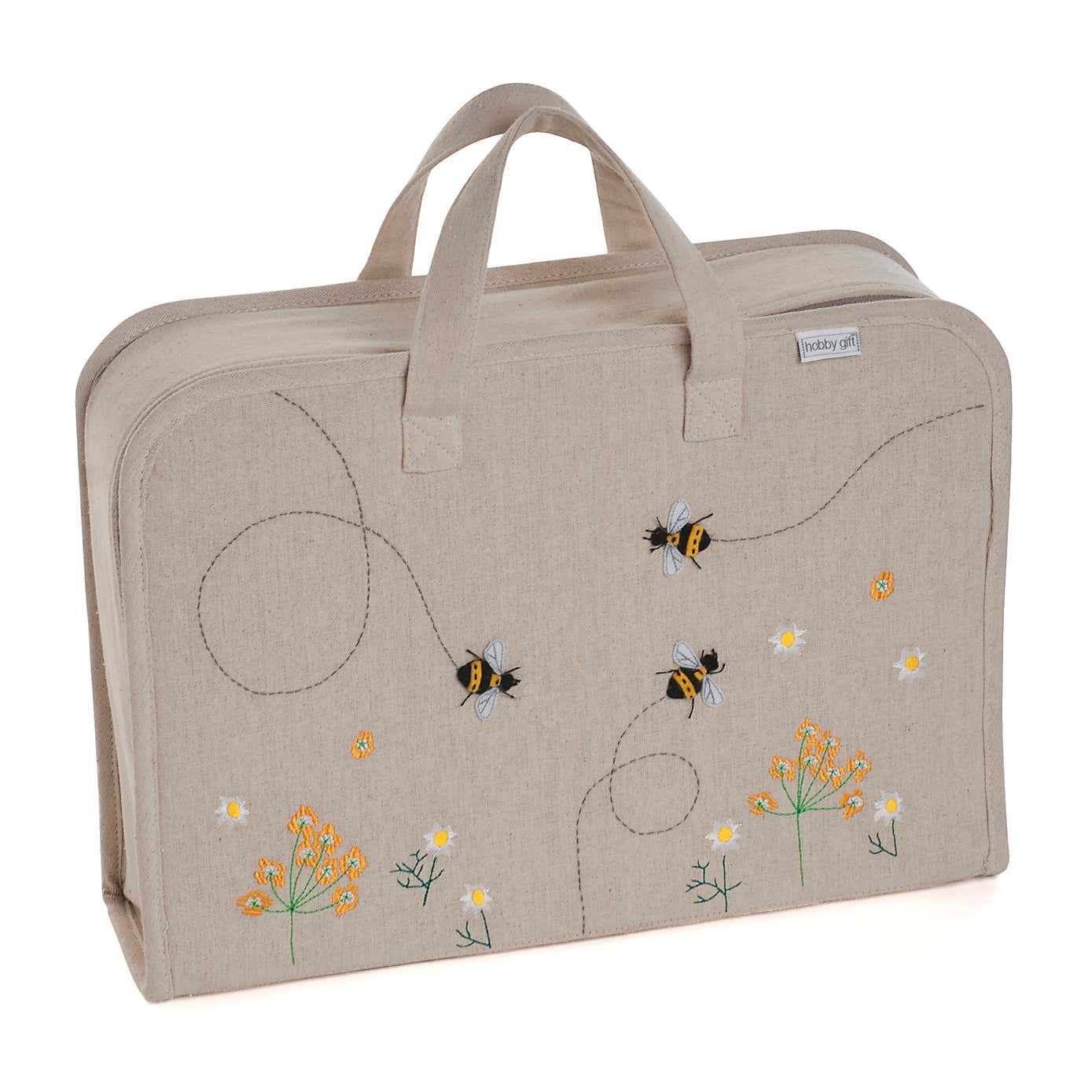 Hobby Gift Linen Bee Applique Project Case Natural