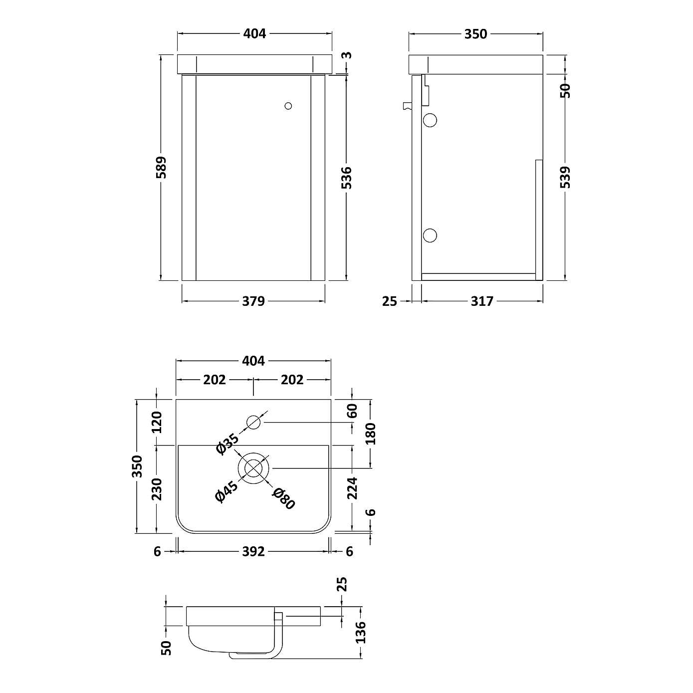 Core Wall Mounted 1 Door Vanity Unit with Basin