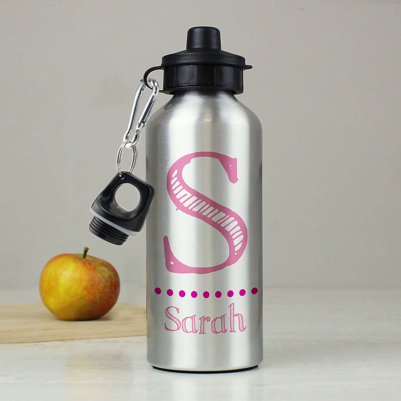 Personalised Name Silver Drinks Bottle Pink