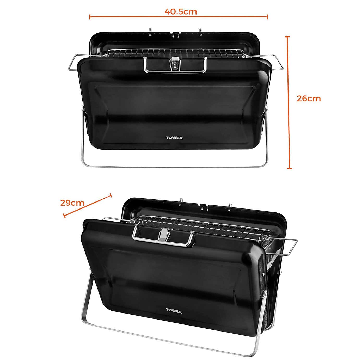 Tower Day Tripper Portable Charcoal Grill, Black Steel