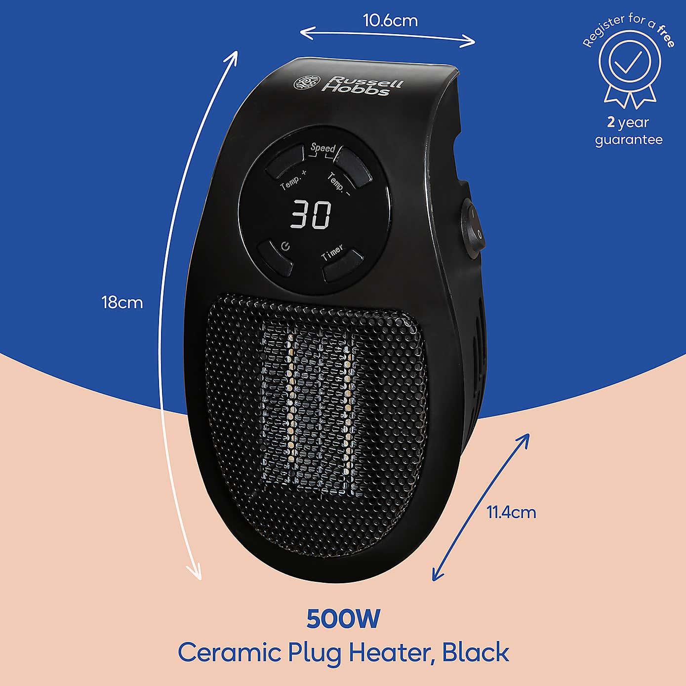 Russell Hobbs 500W Ceramic Plug in Heater