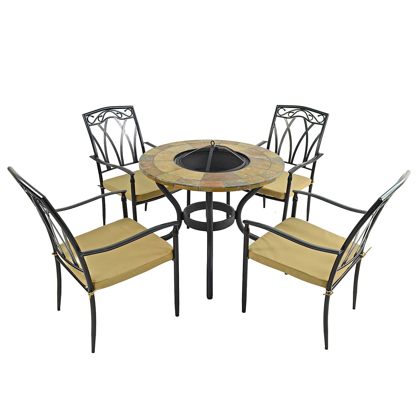 Bayfield Firepit 89cm Table with 4 Ascot Chairs Set