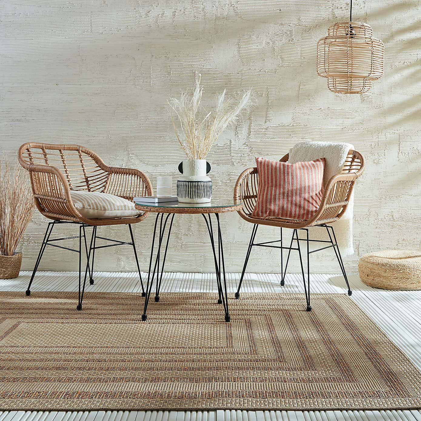 Stripe Border Indoor Outdoor Rectangle Rug