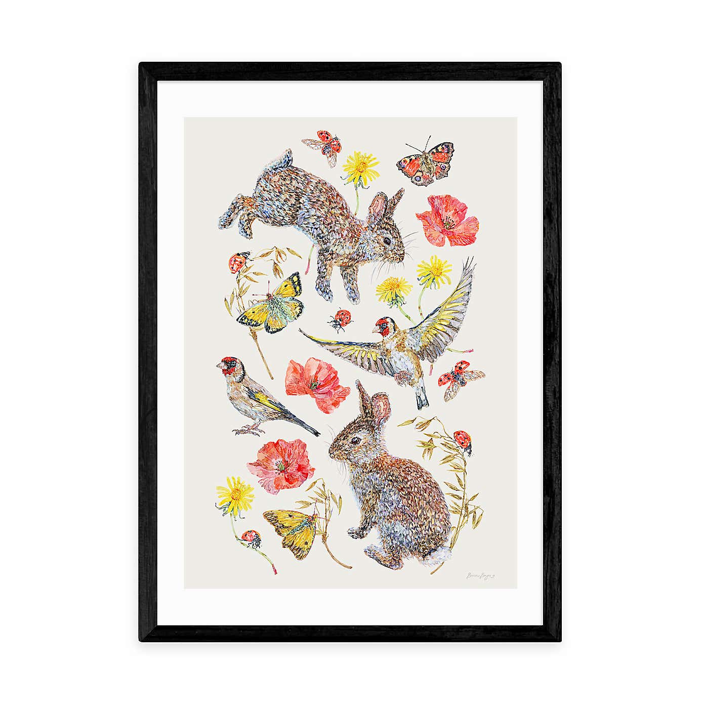 East End Prints Meadow Birds Bunnies And Butterflies Print