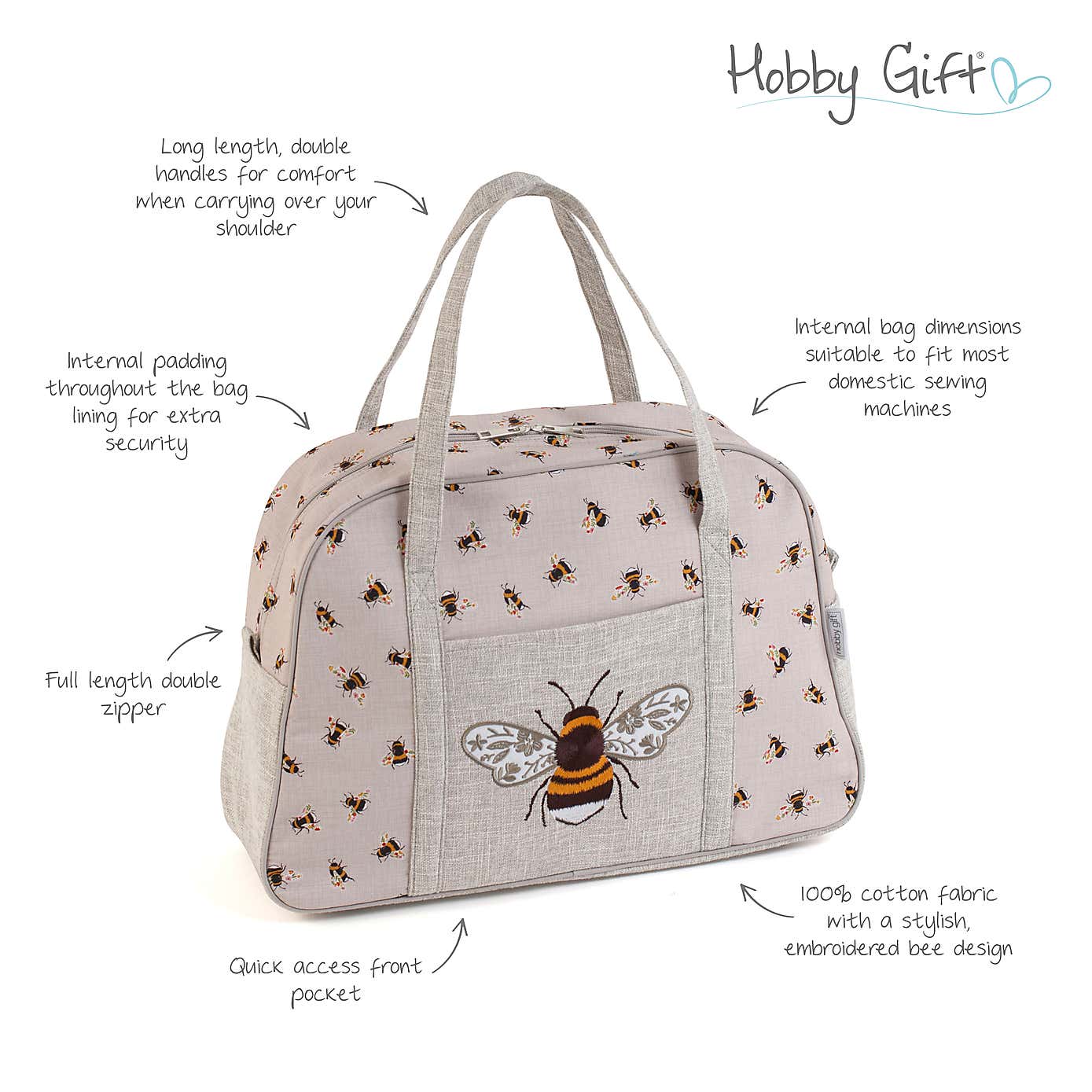 Hobby Gift Bee Embroidered Sewing Machine Bag